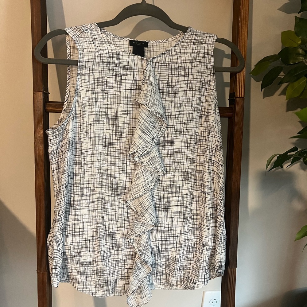 Ann Taylor Sleeveless Ruffle Blouse - Black and White
